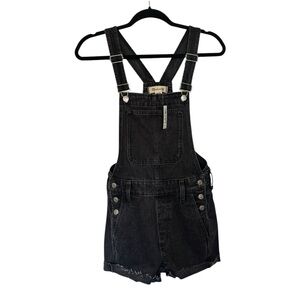 Madewell NWT Black Lightly Distressed Denim Short Overalls- Size XXS